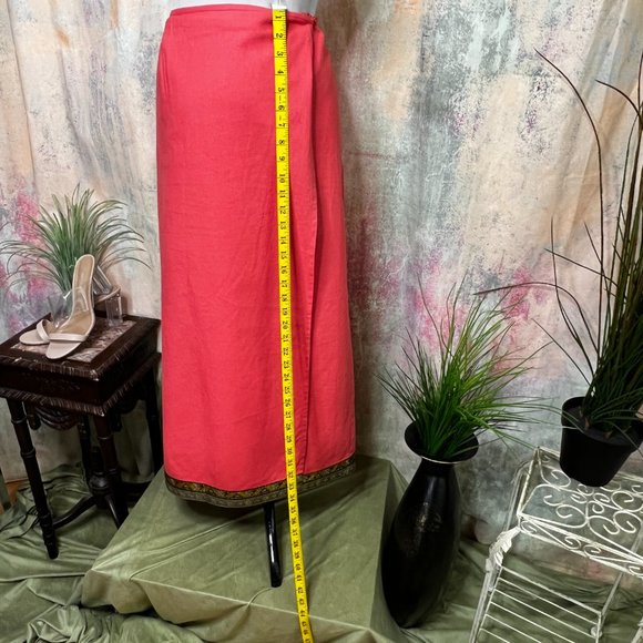 VTG 📌Casual W.E.A.R Maxi Linen Wrap Skirt with Gold Braid - Picture 8 of 16